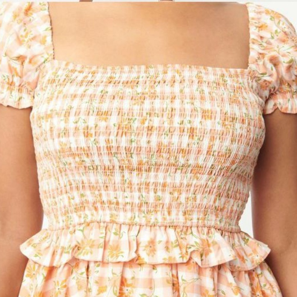 Smak Parlour Peach Gingham crop top